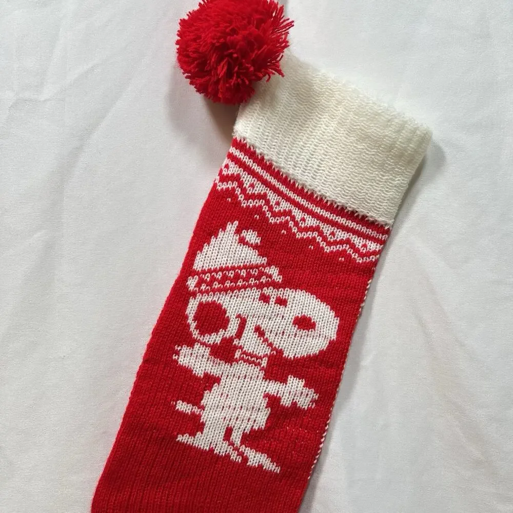 Vintage 1958 Hallmark Peanuts Snoopy Knit Christmas Stocking Red & White Pom Pom